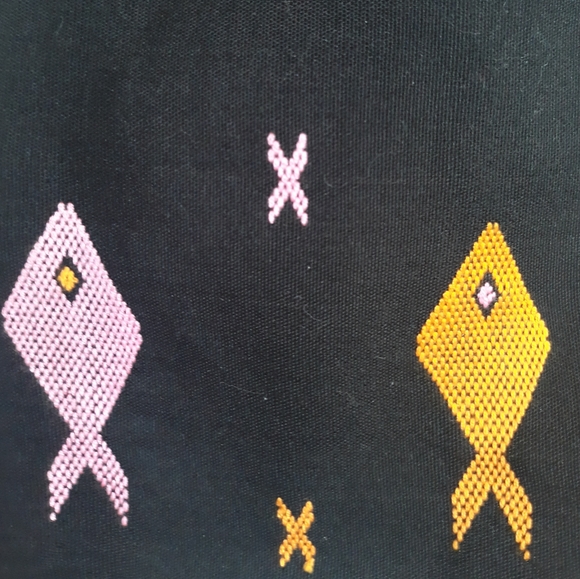 Handmade Black Midi Skirt + Pink Bow / Size XL 34" Embroidered Fish Skirt - Picture 9 of 15